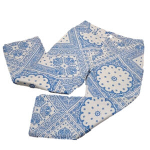 Cider Blue White Bandana Pattern High Rise Straight Leg Ankle Denim Color Jeans